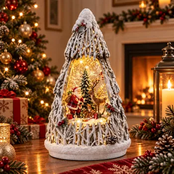 Decoratiune de Craciun Premium cu Mos Craciun si Ren, Iluminare Calda si Efect de Ninsoare in Miscare - 15,5 x 7,5 x 25 cm imagine
