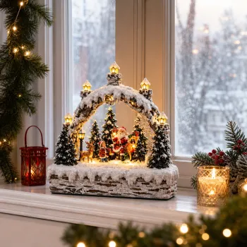 Decoratiune de Craciun premium din rasina, cu lumini si melodii festive - 20 x 7,5 x 22,5 cm imagine