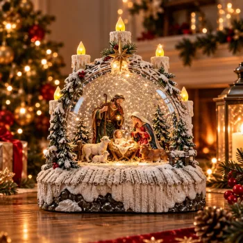 Decoratiune de Craciun premium din rasina, Nasterea Domnului, cu iluminare si melodii - 20 x 7,5 x 22,5 cm imagine