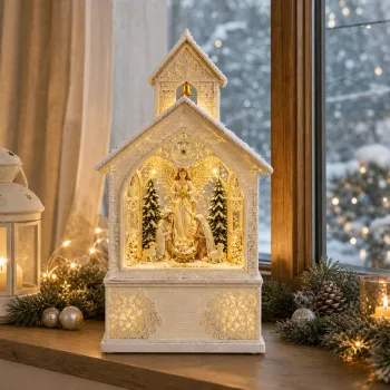 Decoratiune de Craciun Premium tip Bisericuta cu Nasterea Domnului, Efect de Ninsoare si Muzica - 10 x 6 x 16.5 cm imagine