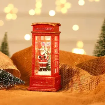 Decoratiune De Craciun Tip Cabina Telefonica cu Mos Craciun Si Brad, Cadouri, Functie Muzicala, Lumini Si Ninsoare Automata, Cu Apa, Lumina Calda, Usb sau Baterii, Led imagine