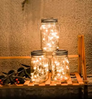 Decoratiune Lampa solara led in forma de borcan, lumina RGB imagine