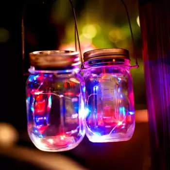 Decoratiune Lampa solara led in forma de borcan, lumina RGB imagine
