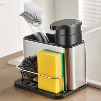 Dozator sapun de bucatarie 3 in 1, cu suport pentru burete si perie, imagine