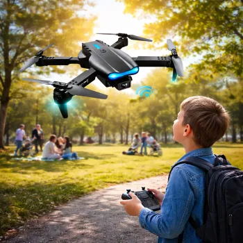 Drona E99, 4K, Camera duala, Conectare WiFi Aplicatie telefon mobil, Brate pliabile, Pozitionare flux optic evita obstacolele,  Geanta de Depozitare, Incarcare USB, Pentru Copii si Adulti, Negru imagine