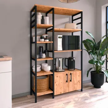 Dulap de bucatarie cu 8 rafturi si 2 usi, cadru metalic, PAL 18 mm,  140,7 x 83,6 x 30,2 cm imagine