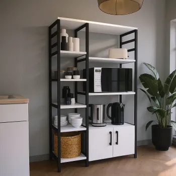 Dulap de bucatarie cu 8 rafturi si 2 usi, cadru metalic, PAL 18 mm,  140,7 x 83,6 x 30,2 cm imagine