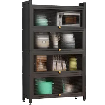 Dulap elegant pentru bucatarie, 4 rafturi, otel inoxidabil, usa cu geam cu deschidere verticala 80x32x144cm imagine