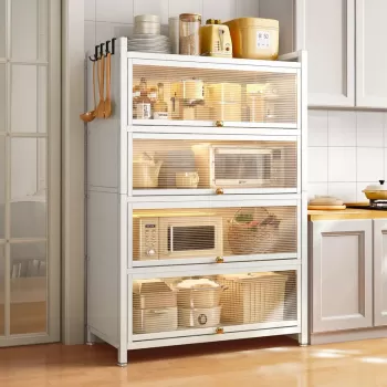 Dulap elegant pentru bucatarie, 4 rafturi, usa cu geam cu deschidere verticala imagine