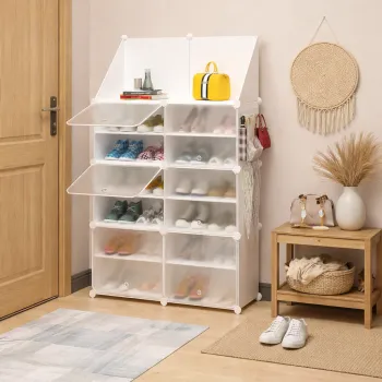 Dulap Modular pentru Incaltaminte cu Cuier, Organizator cu Usi Anti-Praf, 85 x 32 x 95.5 cm imagine
