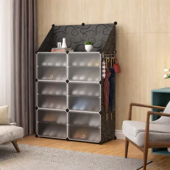 Dulap Modular pentru Incaltaminte cu Cuier, Organizator cu Usi Anti-Praf, 85 x 32 x 95.5 cm imagine