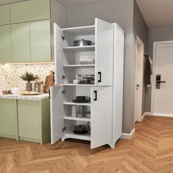 Dulap multifunctional cu 4 usi si 6 compartimente, 62x36x186 cm, alb imagine