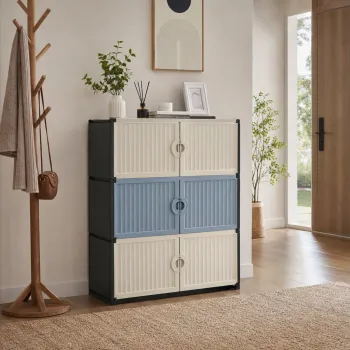 Dulap Multifunctional cu 6 Usi si 3 Compartimente, pentru Haine, Incaltaminte si Depozitare - 63 x 32 x 90 cm imagine