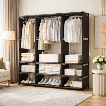 Dulap organizator haine cu rafturi si bara pentru umerase, 170x130x36 cm imagine