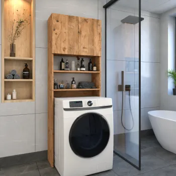 Dulap pentru masina de spalat din PAL 65,1x27,1x190,6 cm, cu 2 usi si 4 compartimente, pentru baie imagine