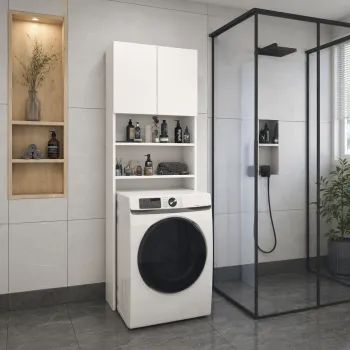 Dulap pentru masina de spalat din PAL 65,1x27,1x190,6 cm, cu 2 usi si 4 compartimente, pentru baie imagine