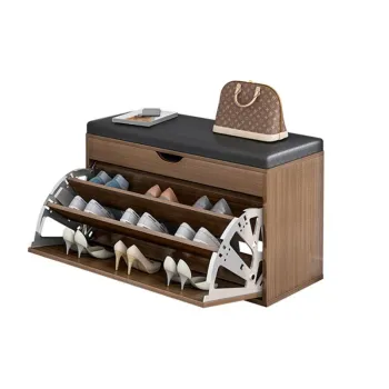 Dulap pentru pantofi tip bancheta, 100 x 34 x 51 cm, Alb/Maro imagine