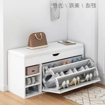 Dulap pentru pantofi tip bancheta, 100 x 34 x 51 cm, Alb/Maro imagine