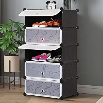 Dulapr Modular pentru Incaltaminte, cu 5 Niveluri, Design Portabil cu Usi, 85 x 47 x 37cm imagine