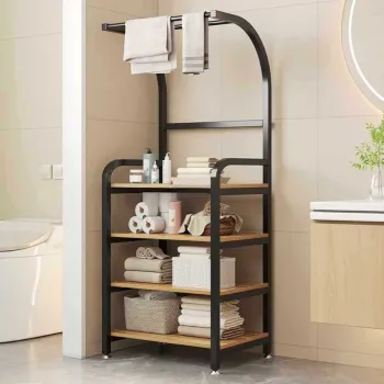 Etajera de baie cu suport de prosoape si polite de lemn imagine