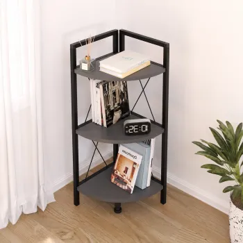 Etajera de colt din PAL si metal 33,5x33,5x87,3 cm, cu 3 rafturi, pentru living, baie sau birou imagine