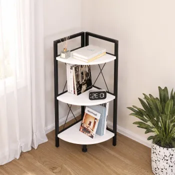 Etajera de colt din PAL si metal 33,5x33,5x87,3 cm, cu 3 rafturi, pentru living, baie sau birou imagine