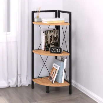 Etajera de colt din PAL si metal 33,5x33,5x87,3 cm, cu 3 rafturi, pentru living, baie sau birou imagine