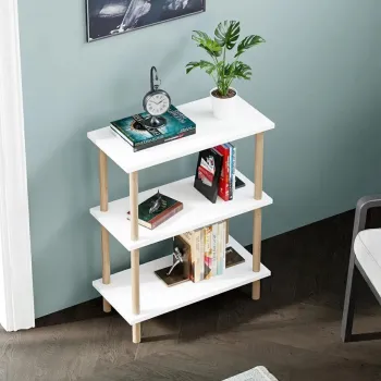 Etajera decorativa cu 3 rafturi si picioare din lemn - ideala ca biblioteca sau masuta laterala imagine