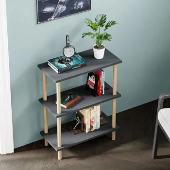 Etajera decorativa cu 3 rafturi si picioare din lemn - ideala ca biblioteca sau masuta laterala imagine