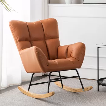 Fotoliu balansoar cu material catifelat si cadru metalic imagine