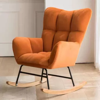 Fotoliu balansoar cu material catifelat si cadru metalic imagine