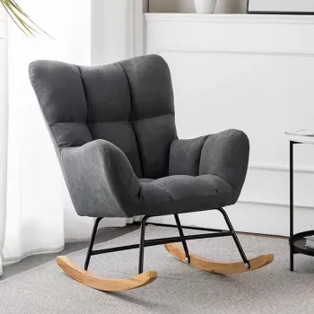 Fotoliu balansoar cu material catifelat si cadru metalic imagine