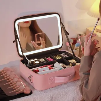 Geanta Cosmetica Pentru Make-up cu Oglinda LED cu Touch, 26x23x11 cm imagine