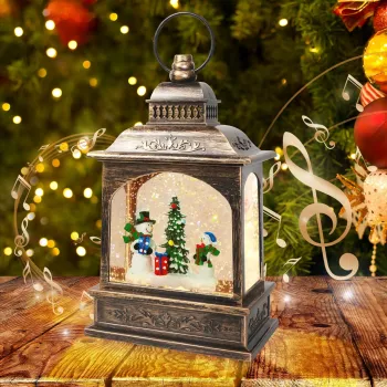 Glob de zapada muzical de Craciun cu om de zapada - lumini calde, efect de ninsoare si 8 melodii festive imagine