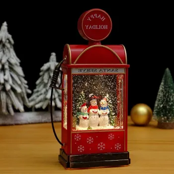 Glob de zapada muzical in forma de statie de benzina - cu lumini, efect de ninsoare si 8 melodii de Craciun imagine