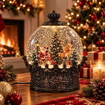 Glob decorativ de Craciun premium, cu lumina, efect de ninsoare si melodii festive - 17,2 x 8 x 20,5 cm imagine