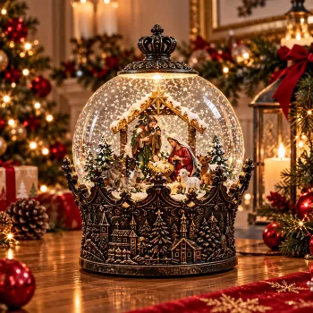 Glob decorativ de Craciun premium, cu lumina, efect de ninsoare si melodii festive - 17,2 x 8 x 20,5 cm imagine