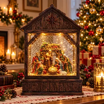 Glob muzical decorativ Craciun - Nasterea Domnului cu sclipici si lumina, 25cm imagine