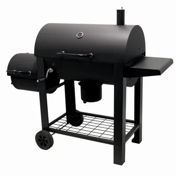 Gratar pe carbuni cu afumatoare KLUGMEISTER KY23020G, material otel, cu capac si roti de deplasare, suprafata gatire 66x42 cm imagine