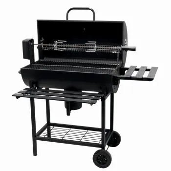 Gratar pe carbuni KLUGMEISTER KY1813D, material otel, cu capac si roti deplasare, cu rotisor, suprafata gatire 71x35 cm imagine