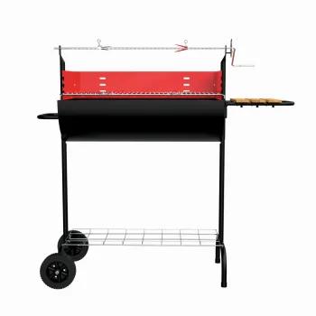 Gratar pe carbuni KLUGMEISTER KY1817ZL, material otel, cu rotisor si roti deplasare, suprafata gatire 65x39 cm imagine