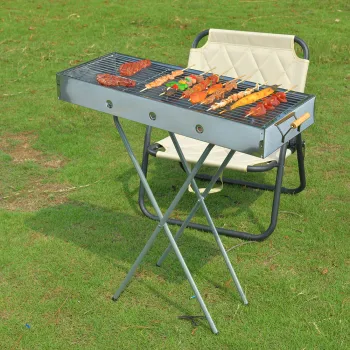 Gratar pliabil portabil  cu maner din lemn, 65x30x67 cm imagine