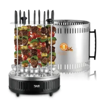 Gratar si rotisor electric multifunctional, RAF R8628, 1500 W, pentru 11 frigarui, din otel, negru-argintiu imagine