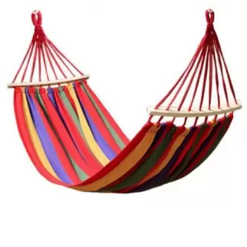 Hamac din bumbac cu bara de lemn, multicolor, 245x80cm, 1 persoana imagine