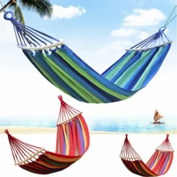 Hamac din bumbac cu bara de lemn, multicolor, 260x80cm/260x150cm, 1 persoana/ 2 persoane imagine