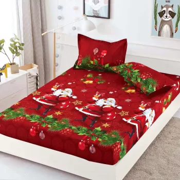 Husa de Pat cu Elastic din Bumbac Finet + 2 Fete de Perna, Pat 2 Persoane - Christmas Collections altea 180 x 200 cm imagine