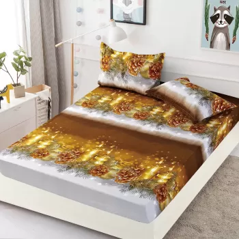 Husa de Pat cu Elastic din Bumbac Finet + 2 Fete de Perna, Pat 2 Persoane - Christmas Collections altea 180 x 200 cm imagine