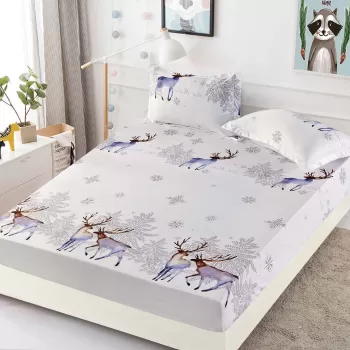 Husa de Pat cu Elastic din Bumbac Finet + 2 Fete de Perna, Pat 2 Persoane - Christmas Collections altea 180 x 200 cm imagine