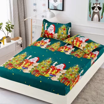 Husa de Pat cu Elastic din Bumbac Finet + 2 Fete de Perna, Pat 2 Persoane - Christmas Collections altea 180 x 200 cm imagine