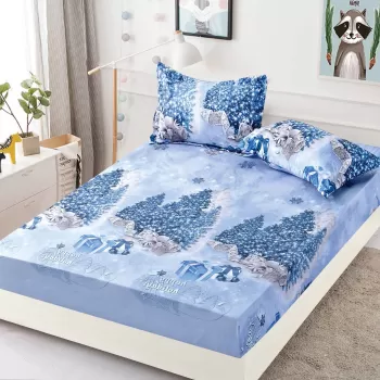 Husa de Pat cu Elastic din Bumbac Finet + 2 Fete de Perna, Pat 2 Persoane - Christmas Collections altea 180 x 200 cm imagine